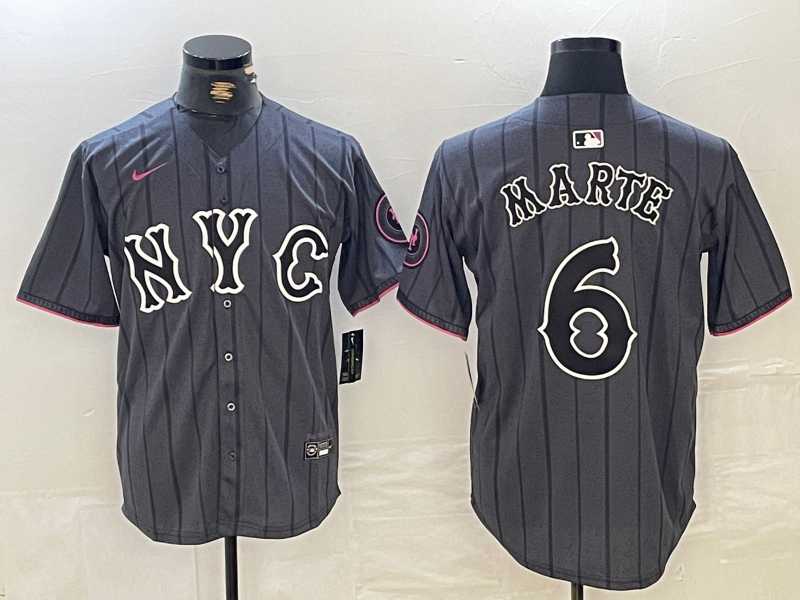 Men%27s New York Mets #6 Starling Marte Gray 2024 City Connect Cool Base Stitched Jersey